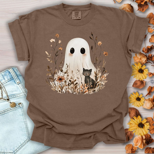 Boho Ghost with Black Cat T-Shirt