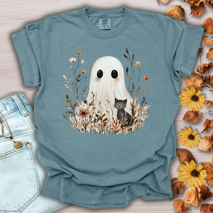 Boho Ghost with Black Cat T-Shirt