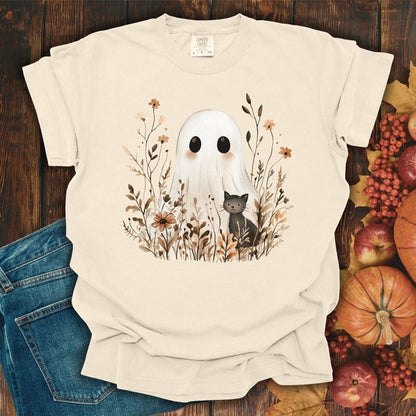 Boho Ghost with Black Cat T-Shirt