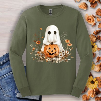 Boho Ghost with Pumpkin Long Sleeve Tee