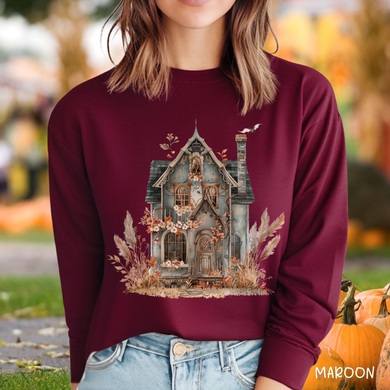 Boho Haunted Victorian House Long Sleeve Tee