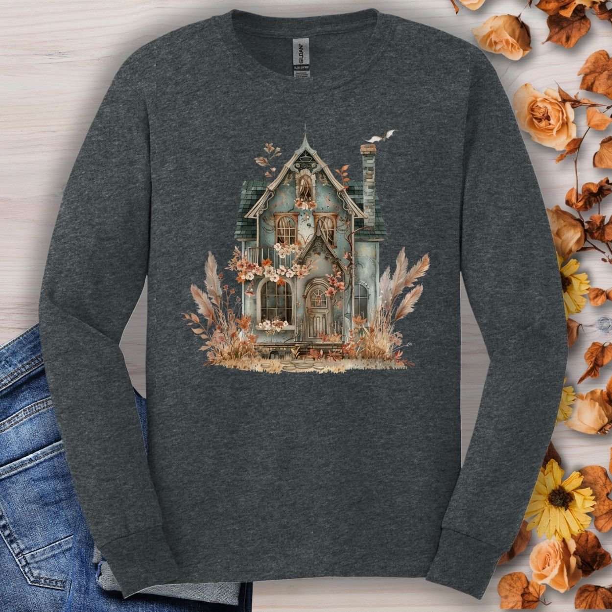Boho Haunted Victorian House Long Sleeve Tee