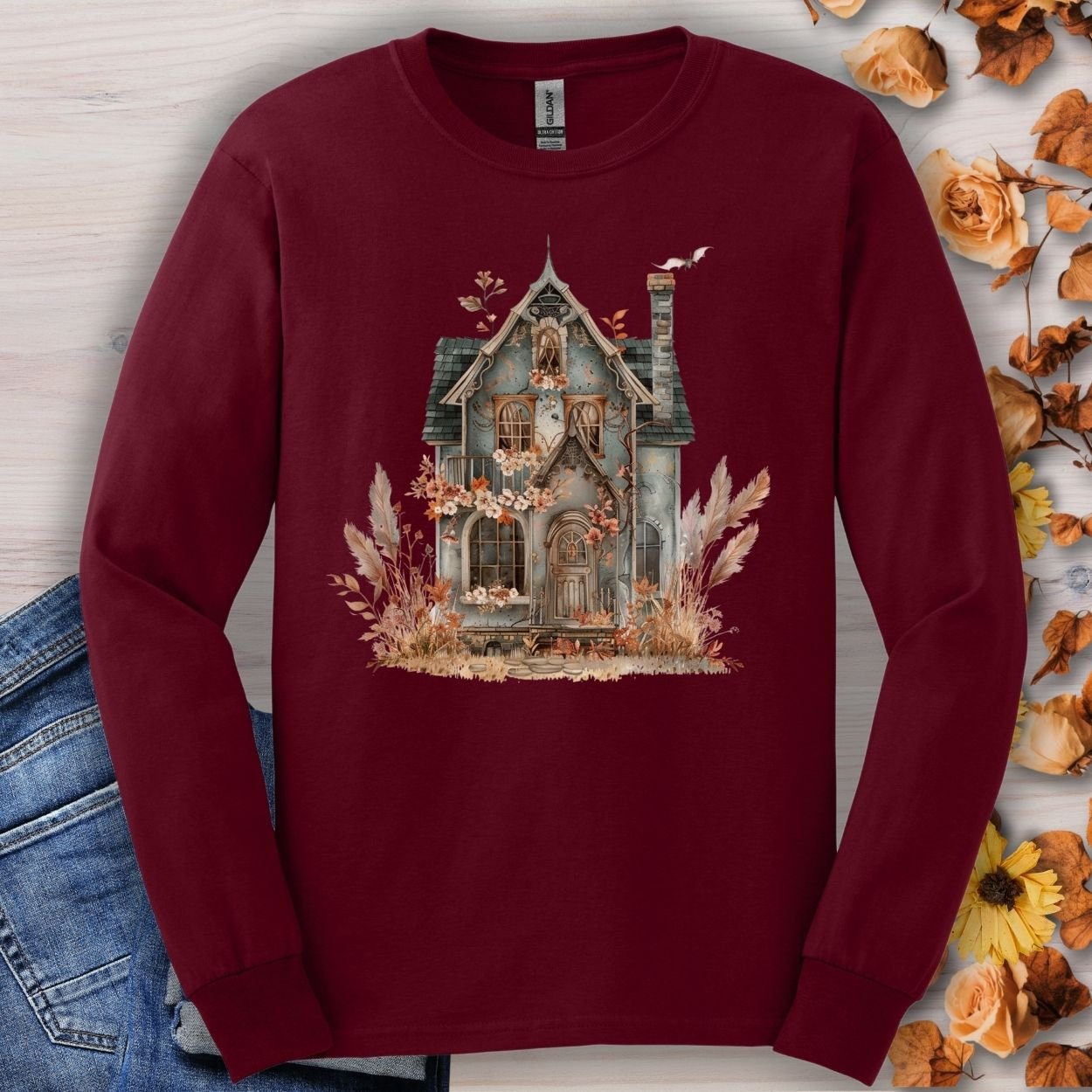 Boho Haunted Victorian House Long Sleeve Tee