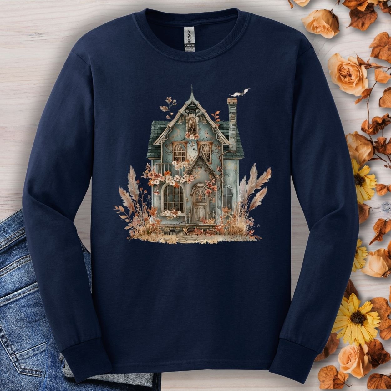Boho Haunted Victorian House Long Sleeve Tee