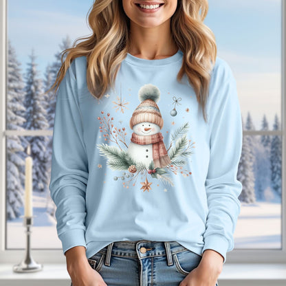 Boho Nordic Snowman Floral Long Sleeve Tee