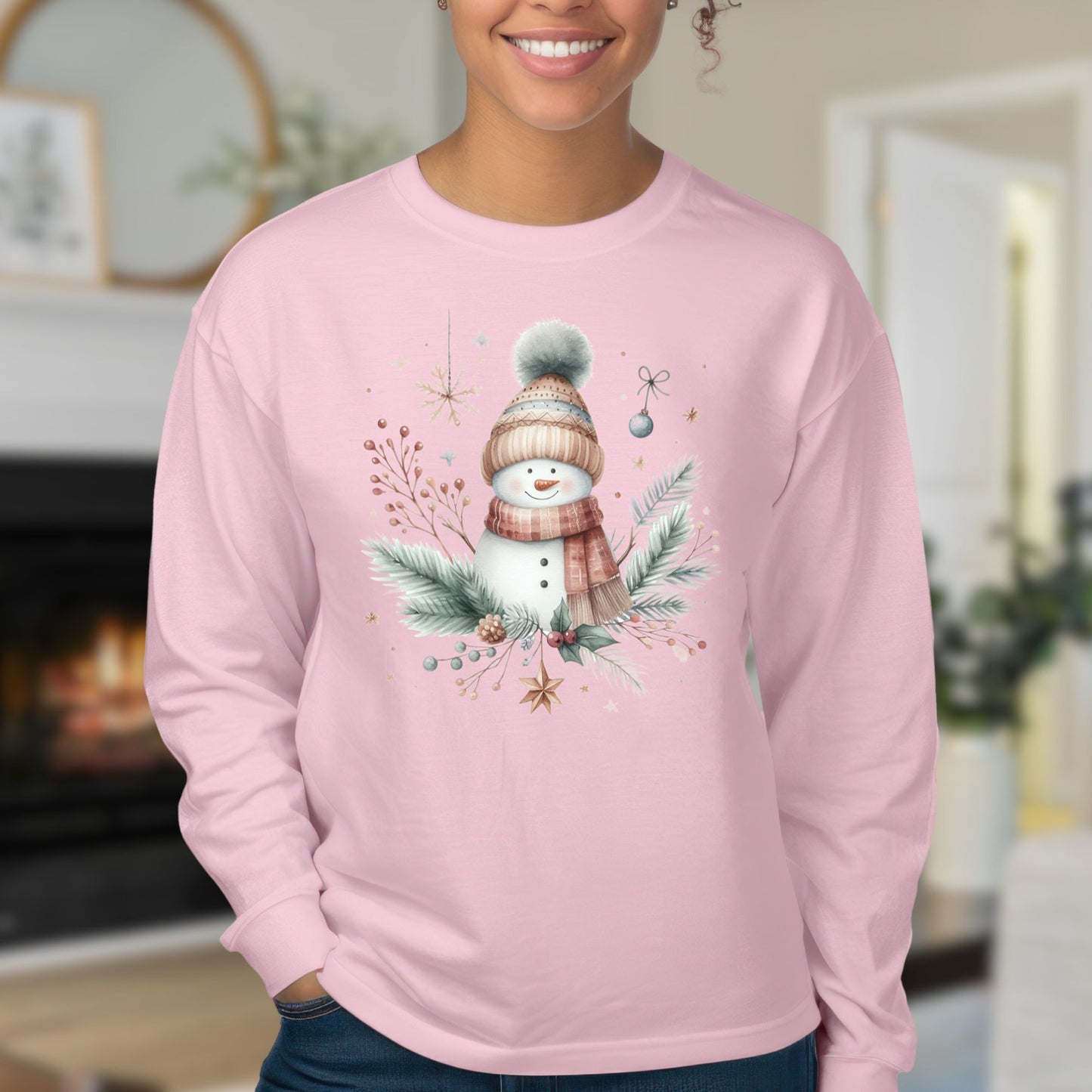 Boho Nordic Snowman Floral Long Sleeve Tee