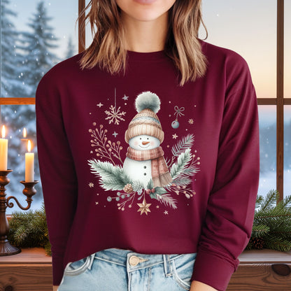 Boho Nordic Snowman Floral Long Sleeve Tee