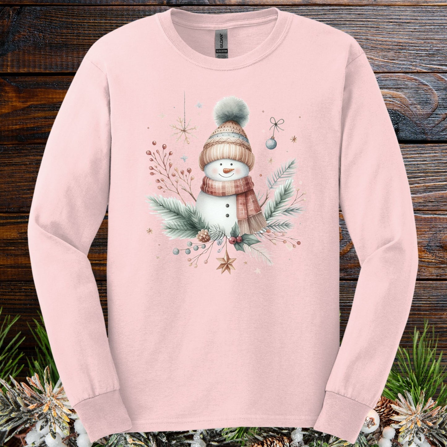 Boho Nordic Snowman Floral Long Sleeve Tee