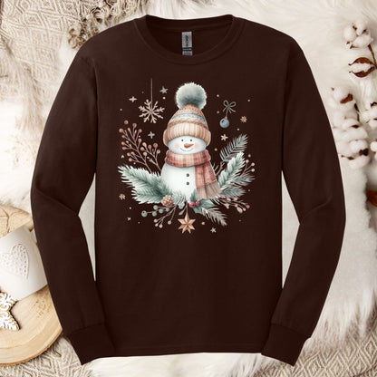 Boho Nordic Snowman Floral Long Sleeve Tee