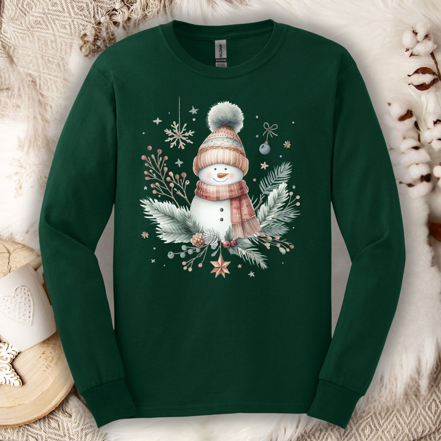 Boho Nordic Snowman Floral Long Sleeve Tee
