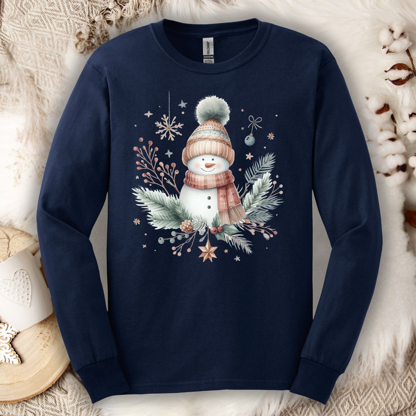 Boho Nordic Snowman Floral Long Sleeve Tee