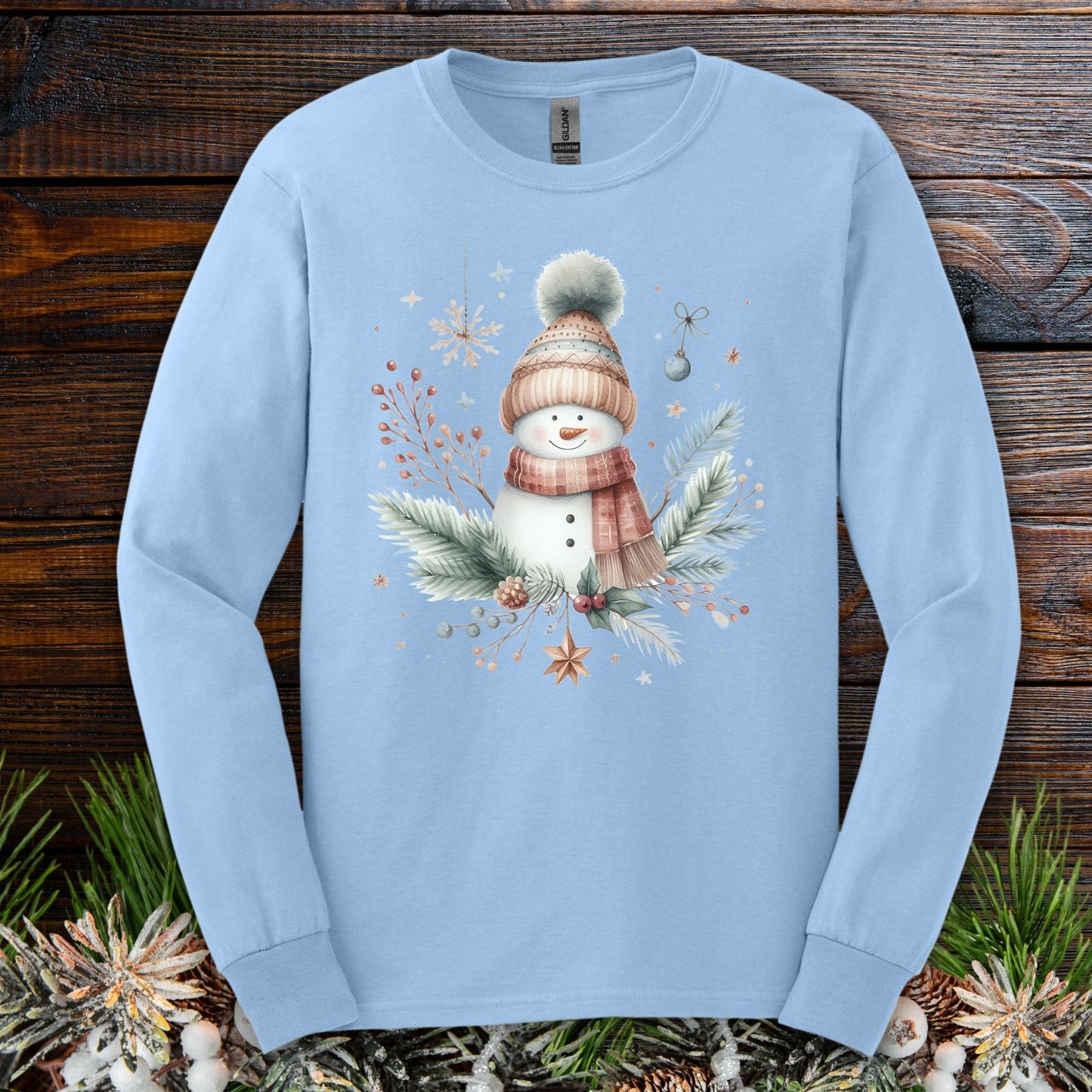 Boho Nordic Snowman Floral Long Sleeve Tee