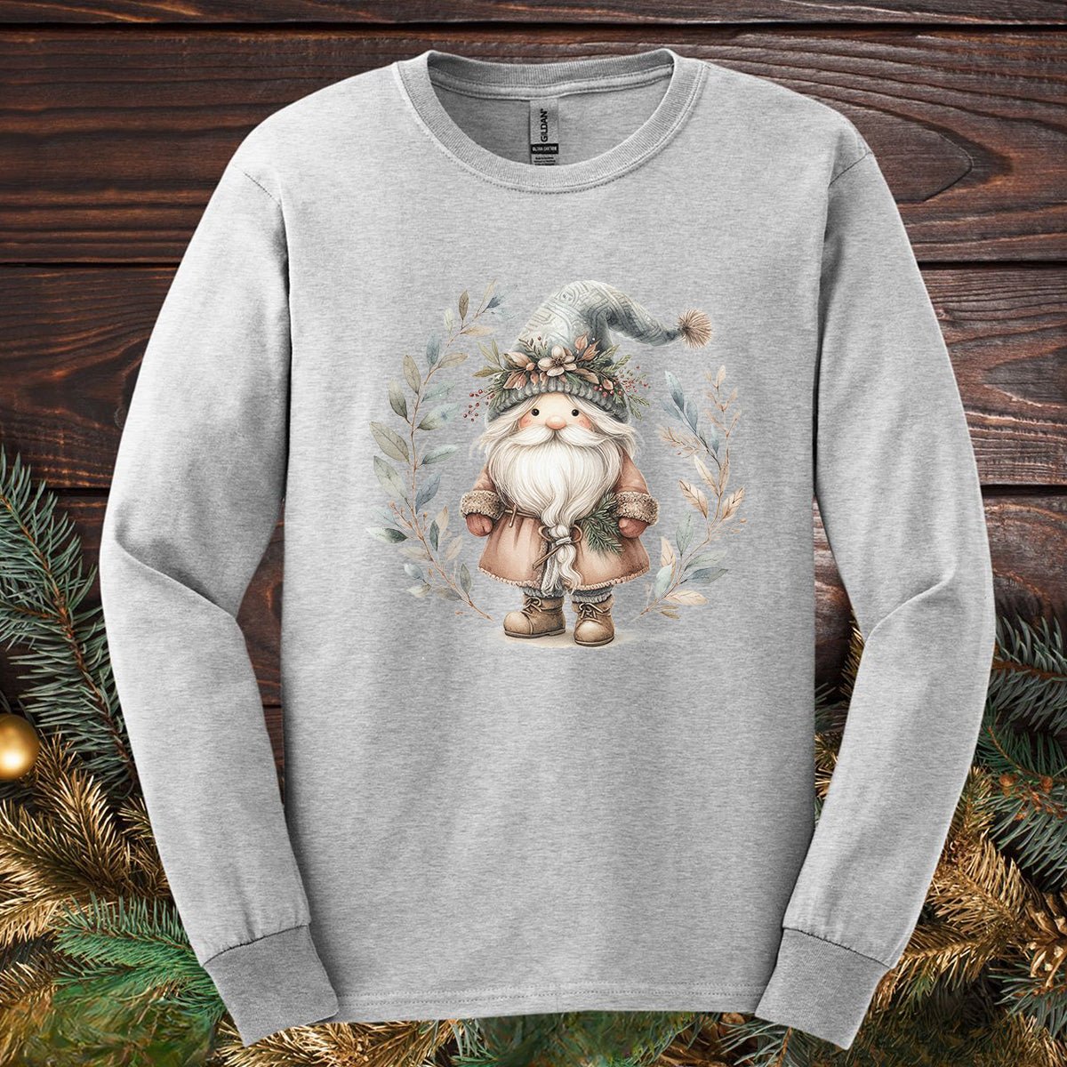 Boho Nordic St. Nick Gnome Long Sleeve Tee