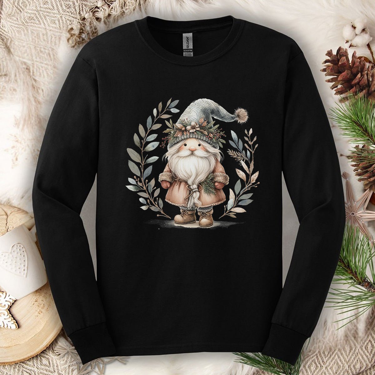 Boho Nordic St. Nick Gnome Long Sleeve Tee
