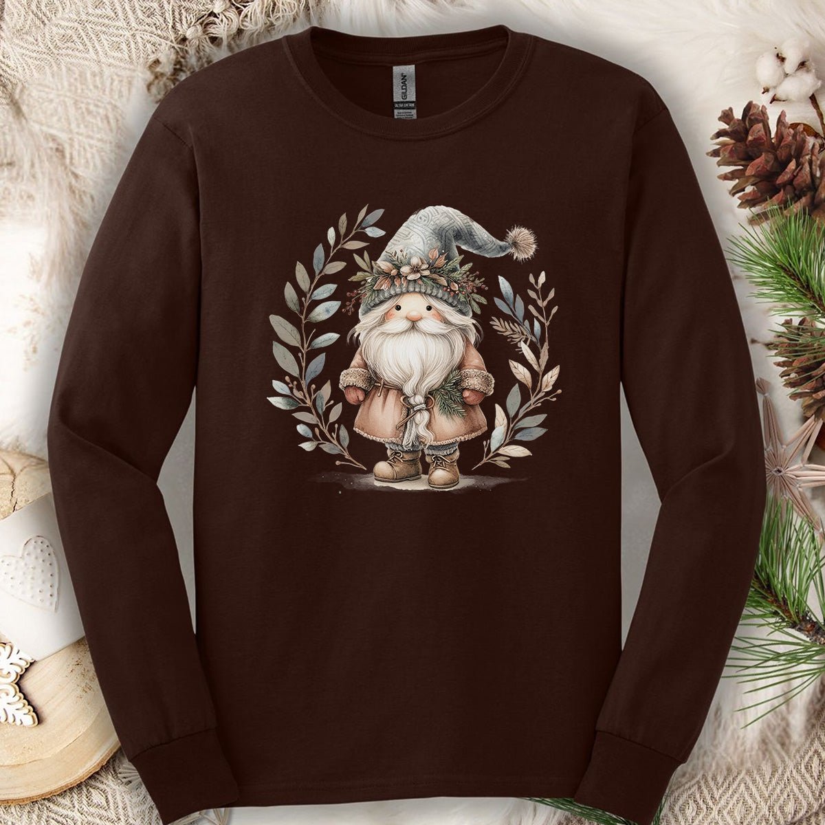 Boho Nordic St. Nick Gnome Long Sleeve Tee
