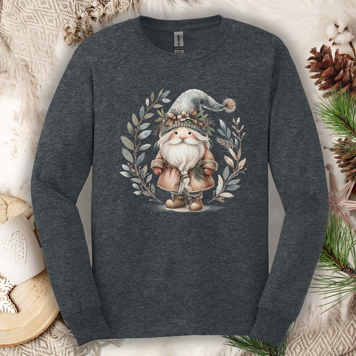 Boho Nordic St. Nick Gnome Long Sleeve Tee