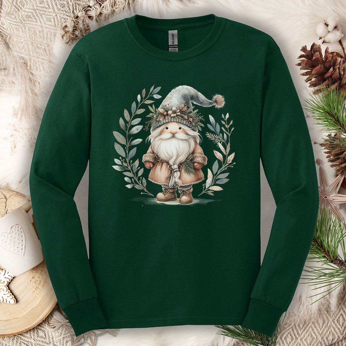 Boho Nordic St. Nick Gnome Long Sleeve Tee