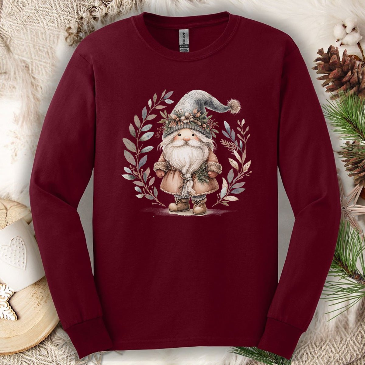 Boho Nordic St. Nick Gnome Long Sleeve Tee