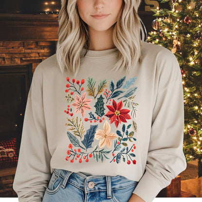 Boho Poinsettia Floral Long Sleeve Tee