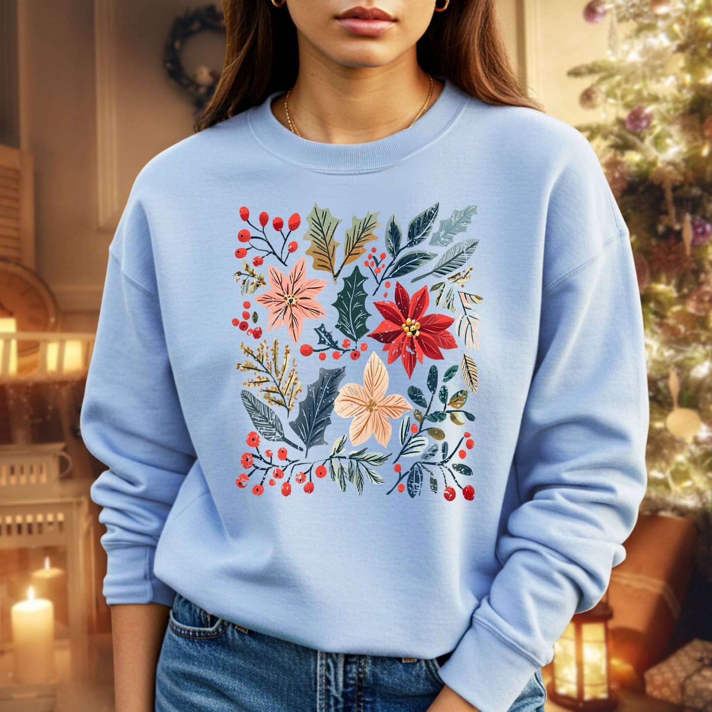 Boho Poinsettia Floral Sweatshirt