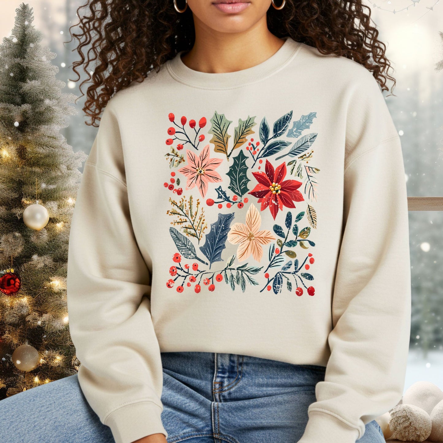 Boho Poinsettia Floral Sweatshirt
