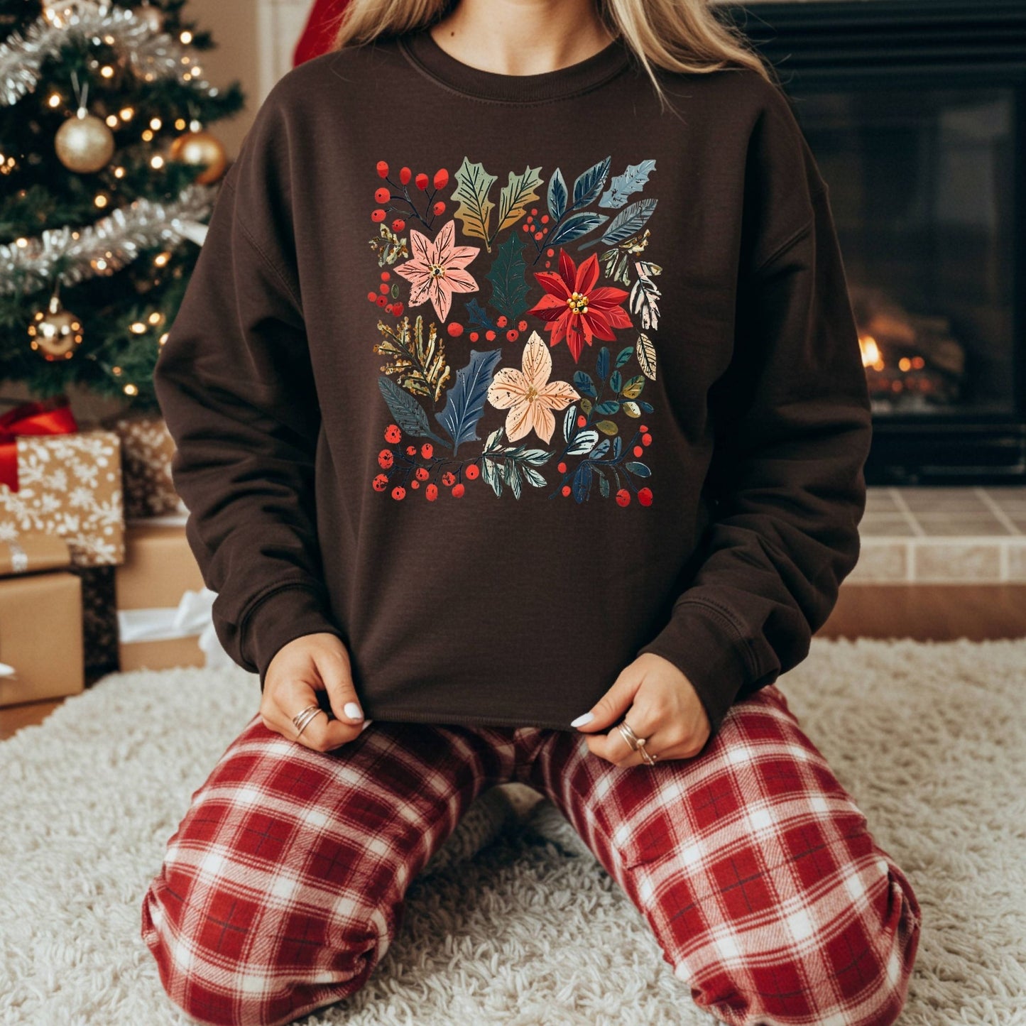 Boho Poinsettia Floral Sweatshirt