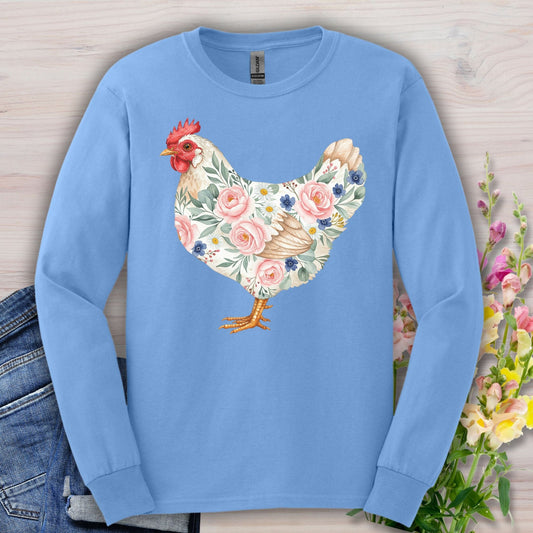Botanical Hen in Watercolor Long Sleeve Tee