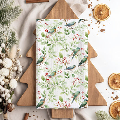 Botanical Holiday Bluebird Microfiber Tea Towel
