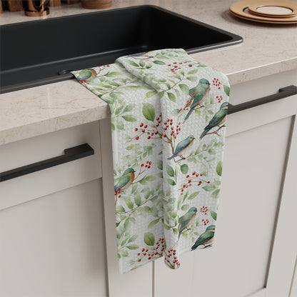 Botanical Holiday Bluebird Microfiber Tea Towel