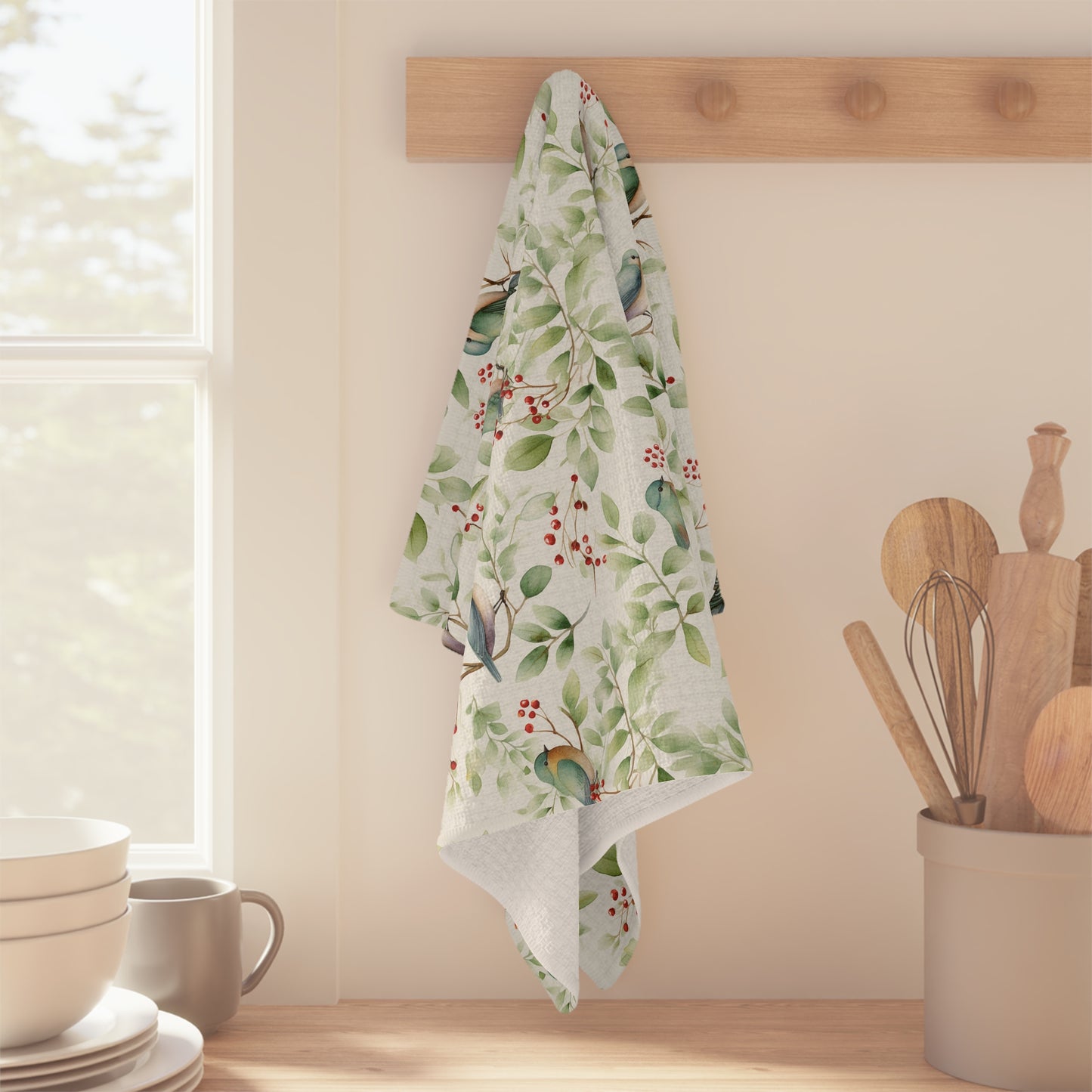 Botanical Holiday Bluebird Microfiber Tea Towel