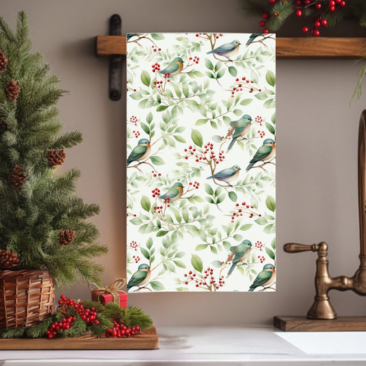 Botanical Holiday Bluebird Microfiber Tea Towel