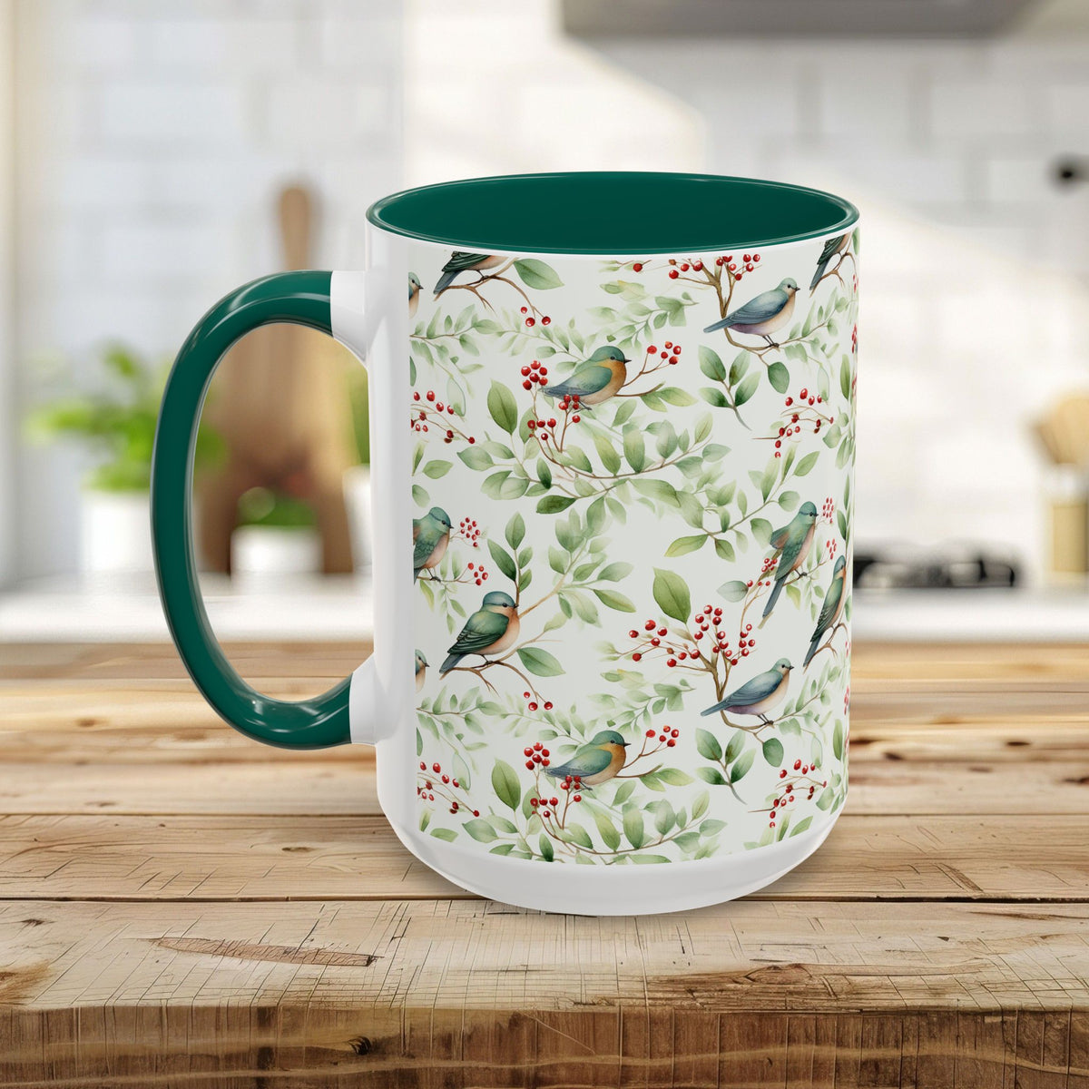 Botanical Holiday Bluebird Pattern Mug (11/15oz)