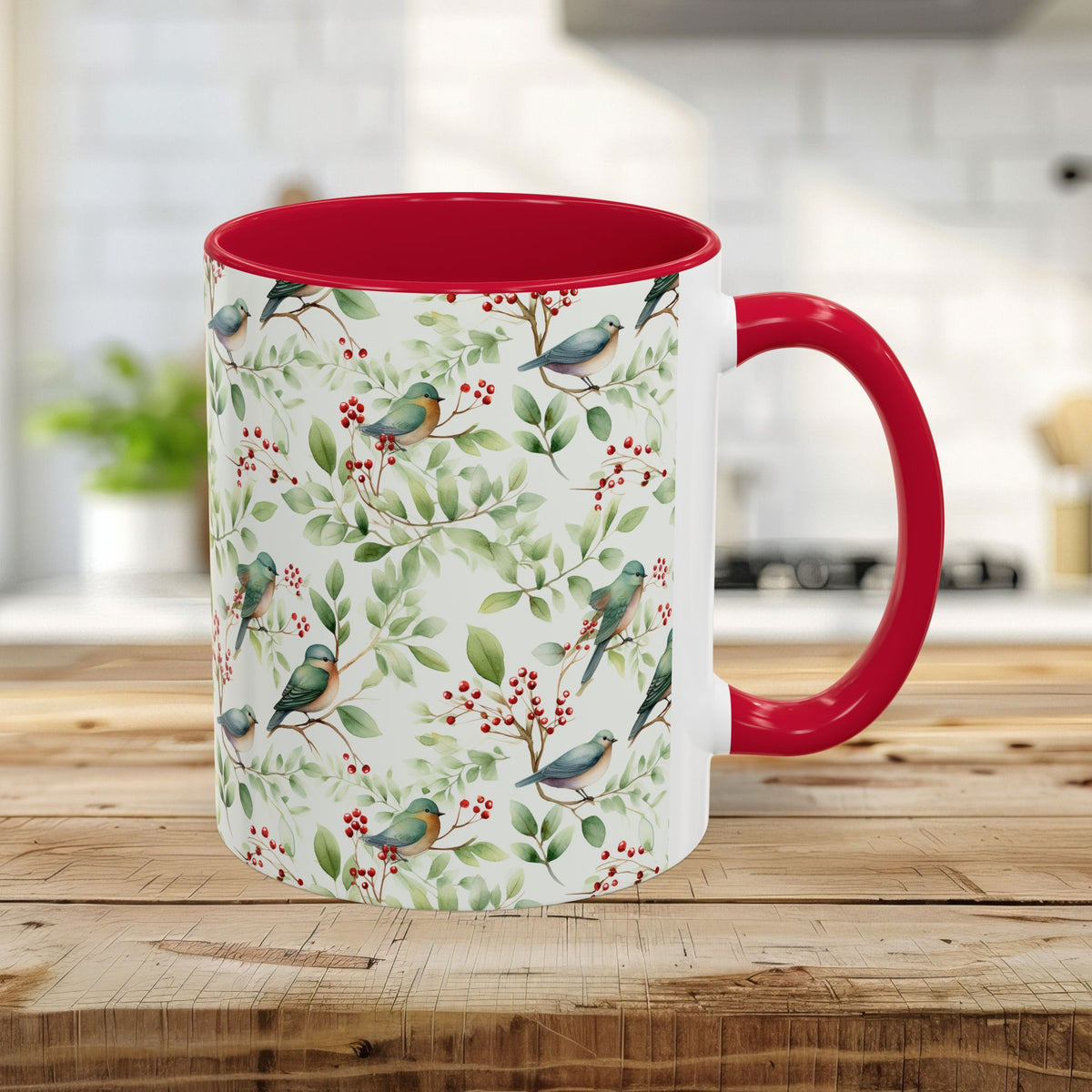 Botanical Holiday Bluebird Pattern Mug (11/15oz)