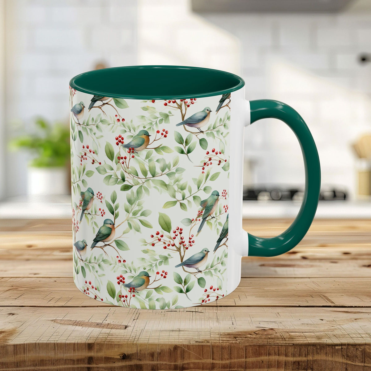 Botanical Holiday Bluebird Pattern Mug (11/15oz)