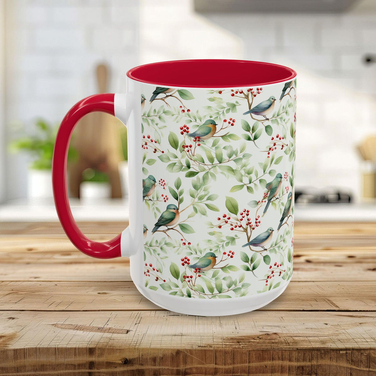 Botanical Holiday Bluebird Pattern Mug (11/15oz)