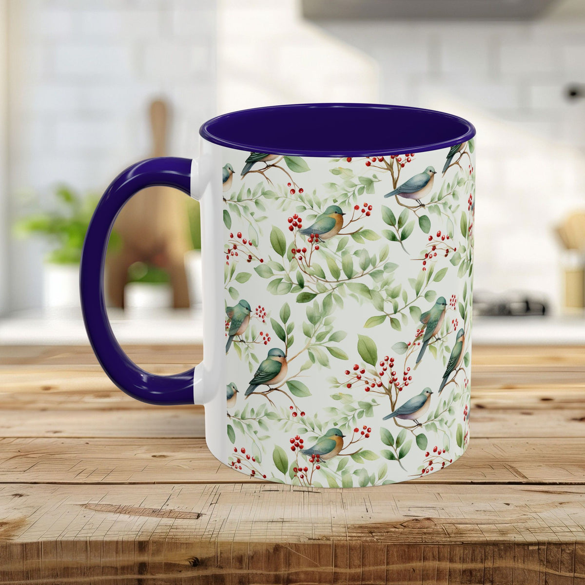 Botanical Holiday Bluebird Pattern Mug (11/15oz)
