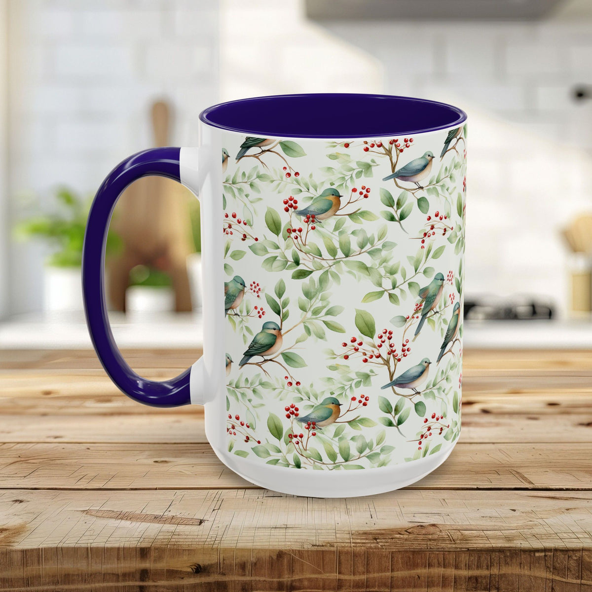 Botanical Holiday Bluebird Pattern Mug (11/15oz)