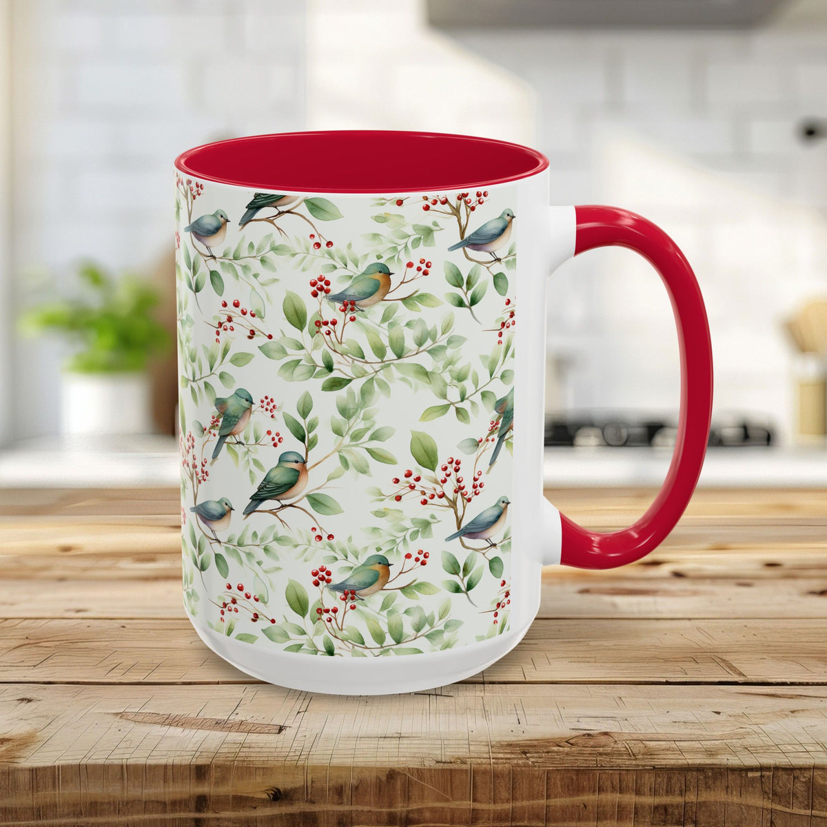 Botanical Holiday Bluebird Pattern Mug (11/15oz)