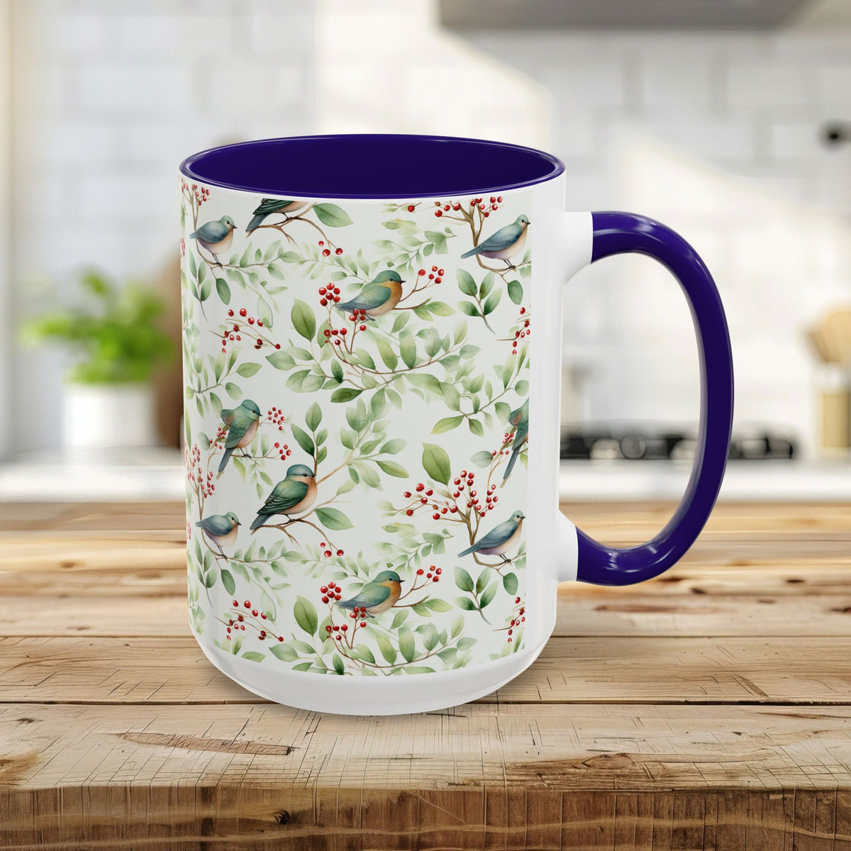 Botanical Holiday Bluebird Pattern Mug (11/15oz)