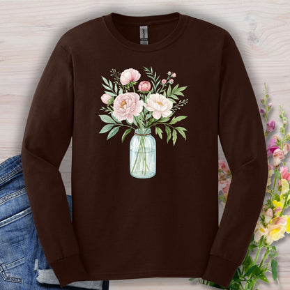 Botanical Peony Arrangement in Glass Jar Long Sleeve Tee