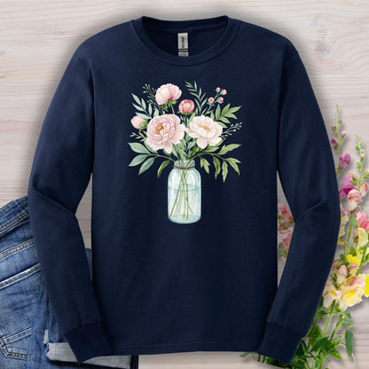 Botanical Peony Arrangement in Glass Jar Long Sleeve Tee