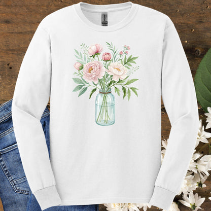 Botanical Peony Arrangement in Glass Jar Long Sleeve Tee