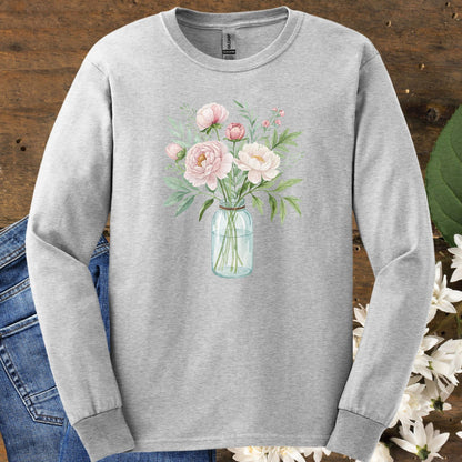 Botanical Peony Arrangement in Glass Jar Long Sleeve Tee