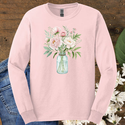Botanical Peony Arrangement in Glass Jar Long Sleeve Tee