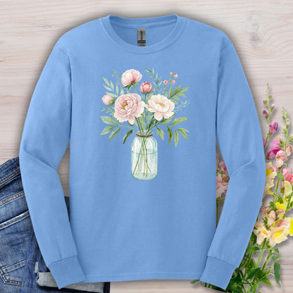 Botanical Peony Arrangement in Glass Jar Long Sleeve Tee