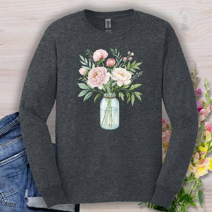 Botanical Peony Arrangement in Glass Jar Long Sleeve Tee