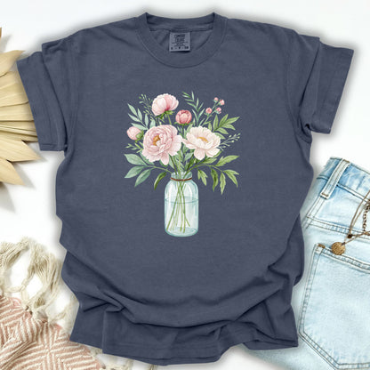 Botanical Peony Arrangement in Glass Jar T-Shirt