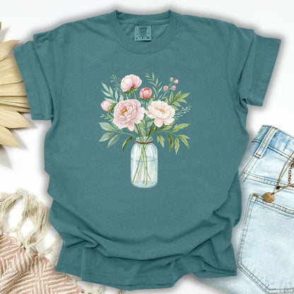 Botanical Peony Arrangement in Glass Jar T-Shirt