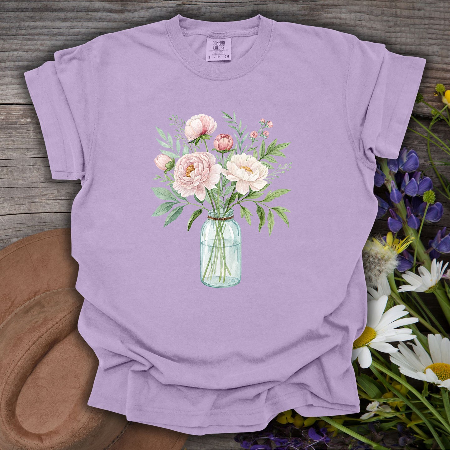 Botanical Peony Arrangement in Glass Jar T-Shirt