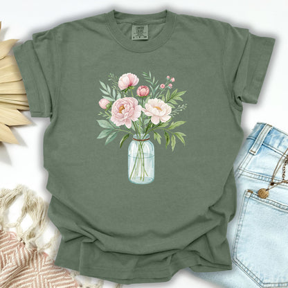 Botanical Peony Arrangement in Glass Jar T-Shirt